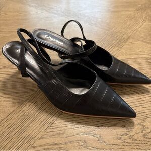 C.Paravano Women's Slingback Flats & Heels - Pointed Toe, Croc Black 9.5